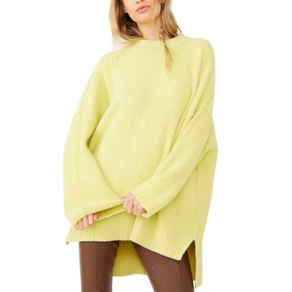 Free People Peaches Slouchy Tunic Sweater Womens S Oversized Celery Green - Picture 1 of 8